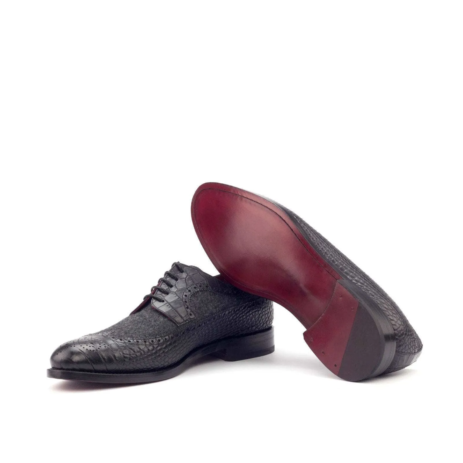 Longwing Blucher-Flannel, Painted Croco, Grey, Black-Wholesale