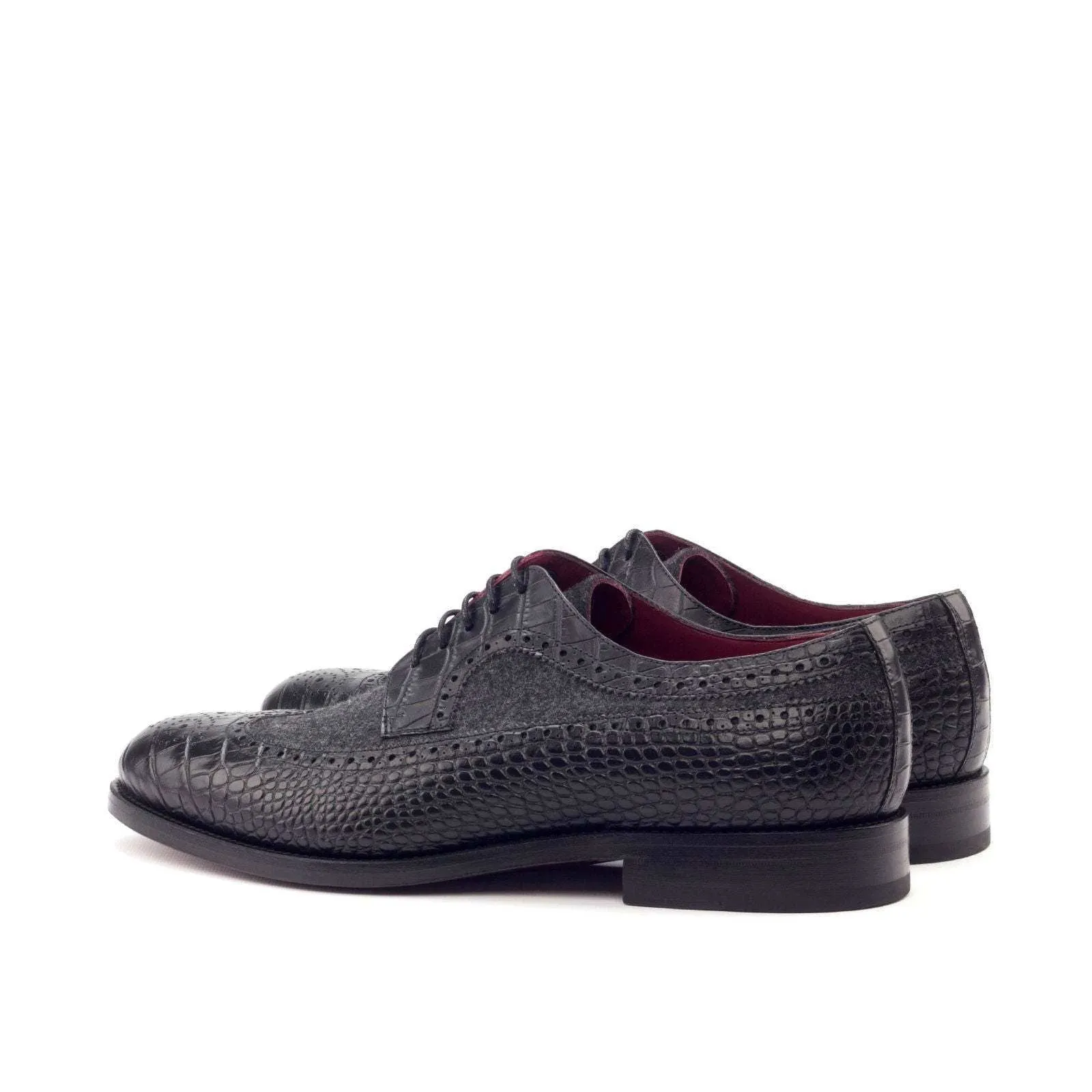 Longwing Blucher-Flannel, Painted Croco, Grey, Black-Wholesale