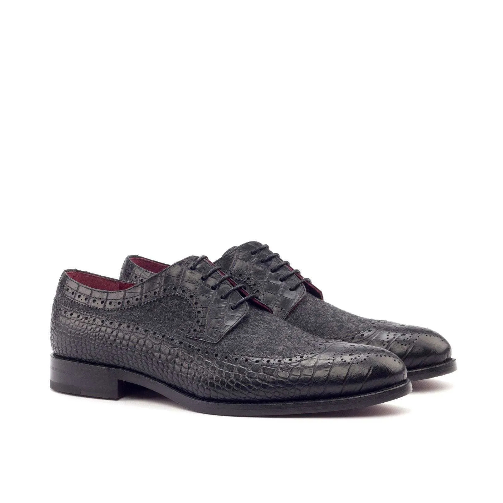 Longwing Blucher-Flannel, Painted Croco, Grey, Black-Wholesale