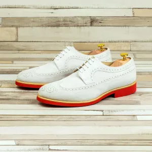 Longwing Blucher-Kid Suede, White-Wholesale