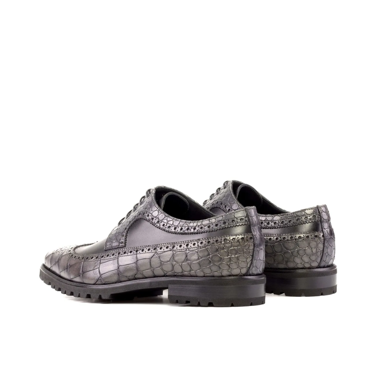 Longwing Blucher-Painted Croco, Box Calf, Grey, Black-Wholesale