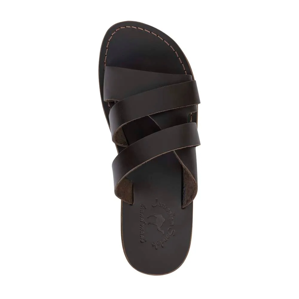 Lucas - Leather Open Toe Slide Sandal | Brown