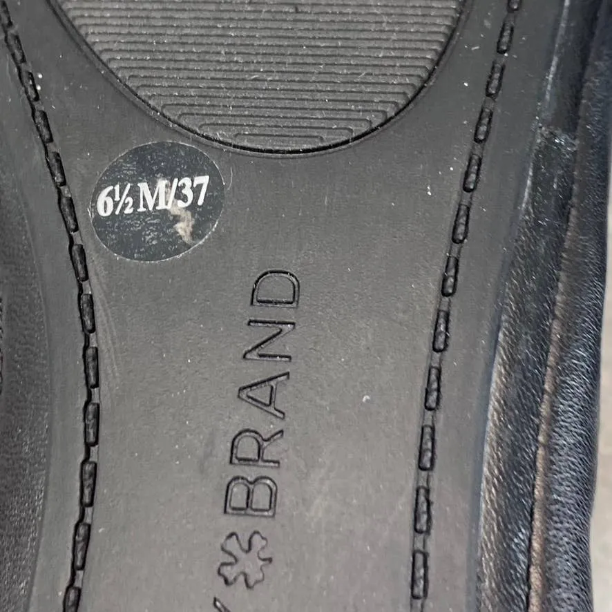 LUCKY BRAND Women's Black Leather Emmie Round-Toe Slip-On Ballet Flats SZ 6.5