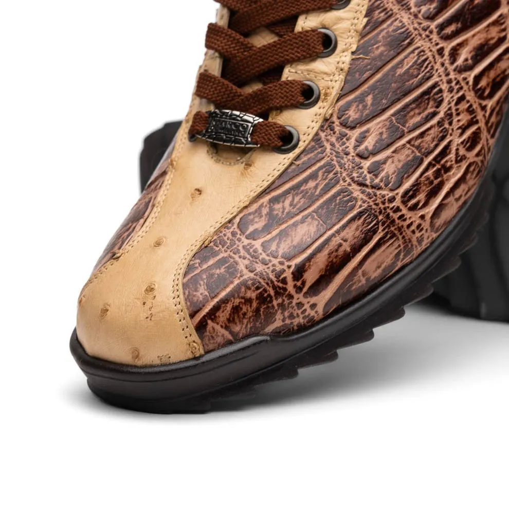 Marco Di Milano Saulo Men's Shoes Green & Cognac Exotic Ostrich / Alligator Casual Sneakers (MDM1045)