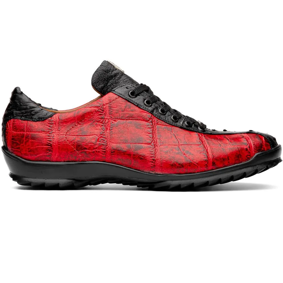 Marco Di Milano Saulo Men's Shoes Green & Cognac Exotic Ostrich / Alligator Casual Sneakers (MDM1045)
