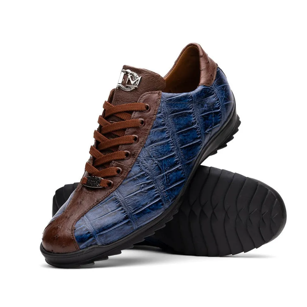 Marco Di Milano Saulo Men's Shoes Green & Cognac Exotic Ostrich / Alligator Casual Sneakers (MDM1045)