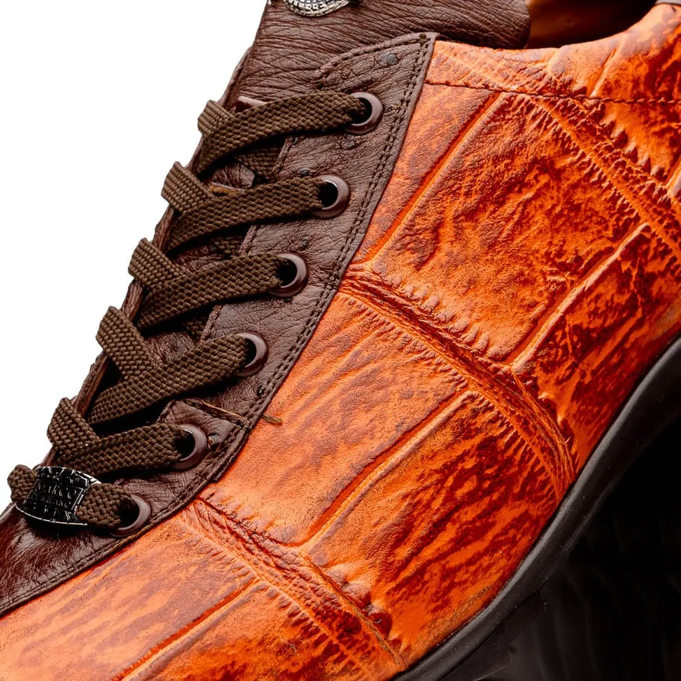 Marco Di Milano Saulo Men's Shoes Green & Cognac Exotic Ostrich / Alligator Casual Sneakers (MDM1045)