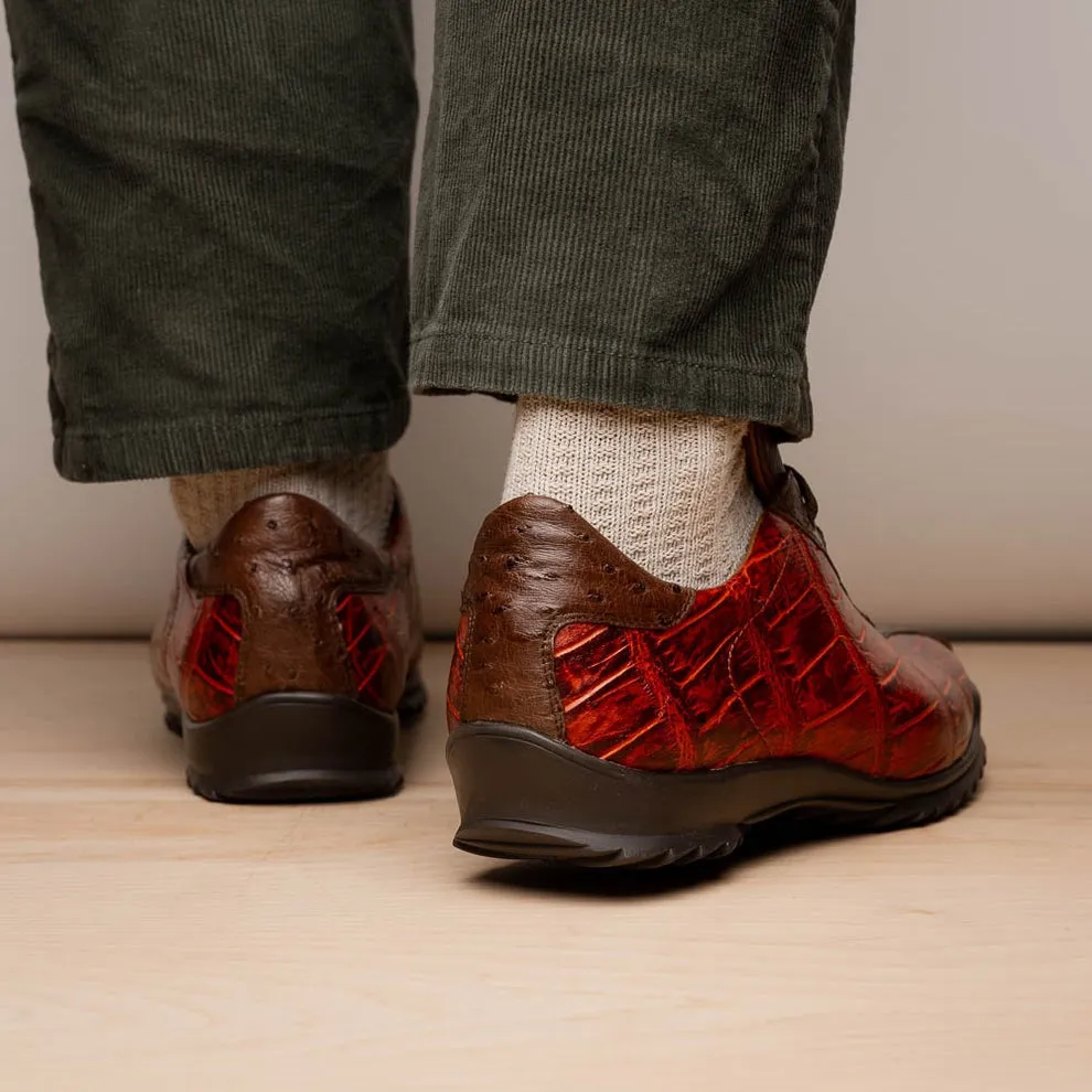 Marco Di Milano Saulo Men's Shoes Green & Cognac Exotic Ostrich / Alligator Casual Sneakers (MDM1045)