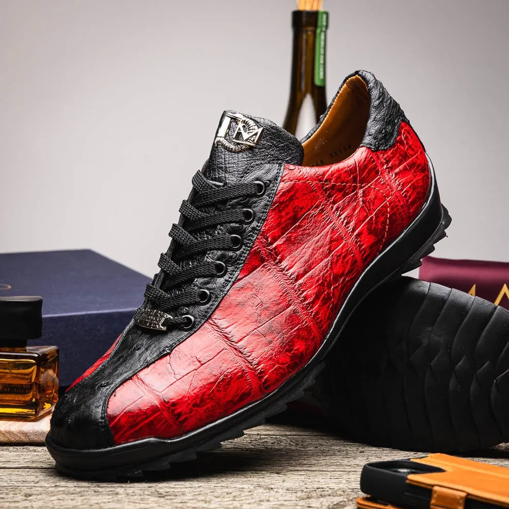Marco Di Milano Saulo Men's Shoes Green & Cognac Exotic Ostrich / Alligator Casual Sneakers (MDM1045)