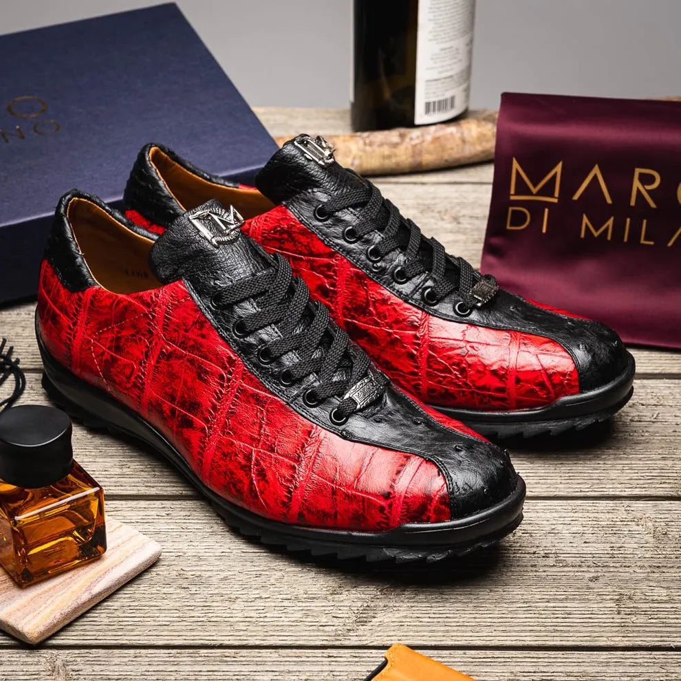 Marco Di Milano Saulo Men's Shoes Green & Cognac Exotic Ostrich / Alligator Casual Sneakers (MDM1045)