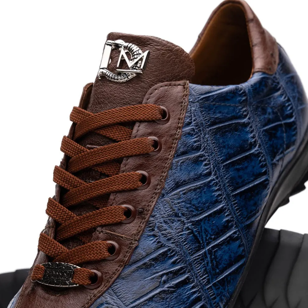Marco Di Milano Saulo Men's Shoes Green & Cognac Exotic Ostrich / Alligator Casual Sneakers (MDM1045)