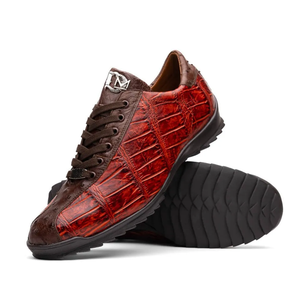Marco Di Milano Saulo Men's Shoes Green & Cognac Exotic Ostrich / Alligator Casual Sneakers (MDM1045)