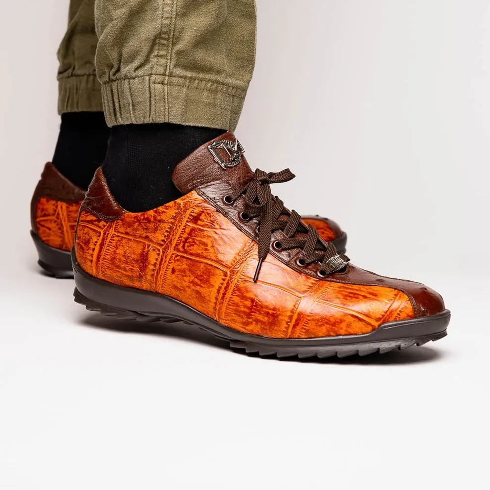 Marco Di Milano Saulo Men's Shoes Green & Cognac Exotic Ostrich / Alligator Casual Sneakers (MDM1045)