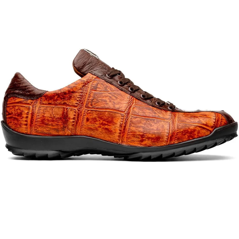 Marco Di Milano Saulo Men's Shoes Green & Cognac Exotic Ostrich / Alligator Casual Sneakers (MDM1045)