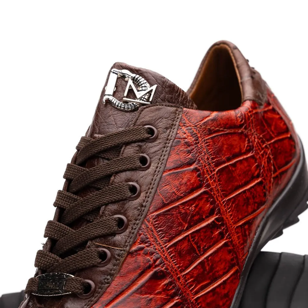 Marco Di Milano Saulo Men's Shoes Green & Cognac Exotic Ostrich / Alligator Casual Sneakers (MDM1045)
