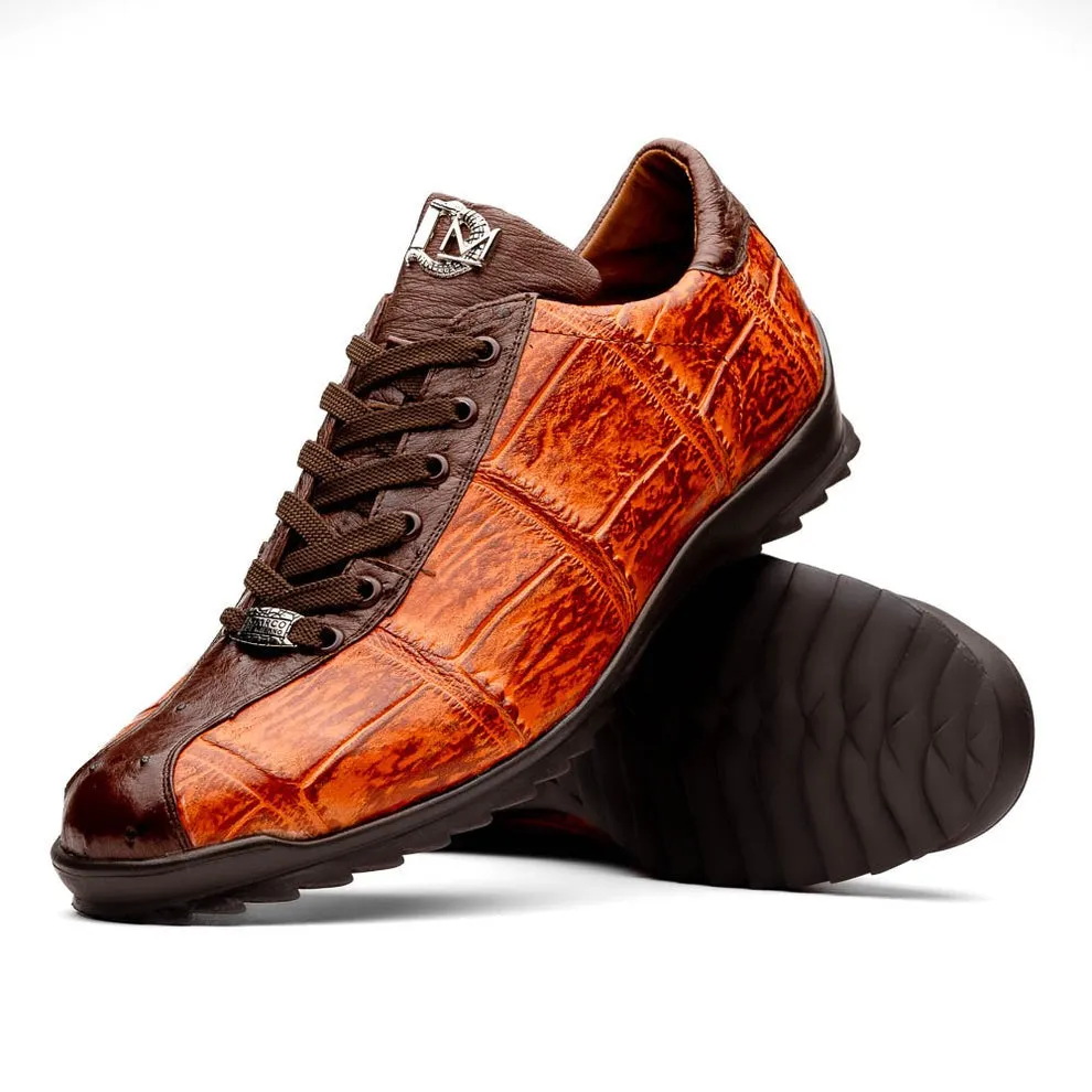 Marco Di Milano Saulo Men's Shoes Green & Cognac Exotic Ostrich / Alligator Casual Sneakers (MDM1045)