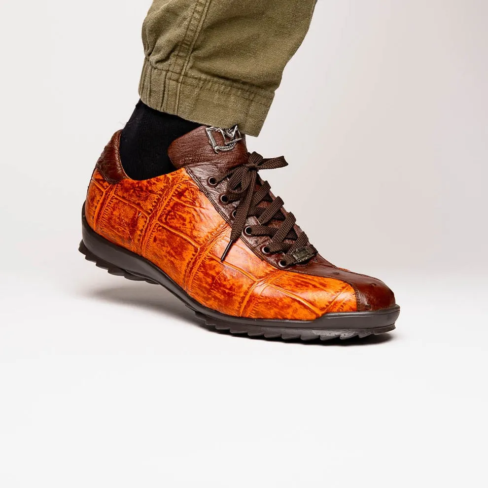 Marco Di Milano Saulo Men's Shoes Green & Cognac Exotic Ostrich / Alligator Casual Sneakers (MDM1045)