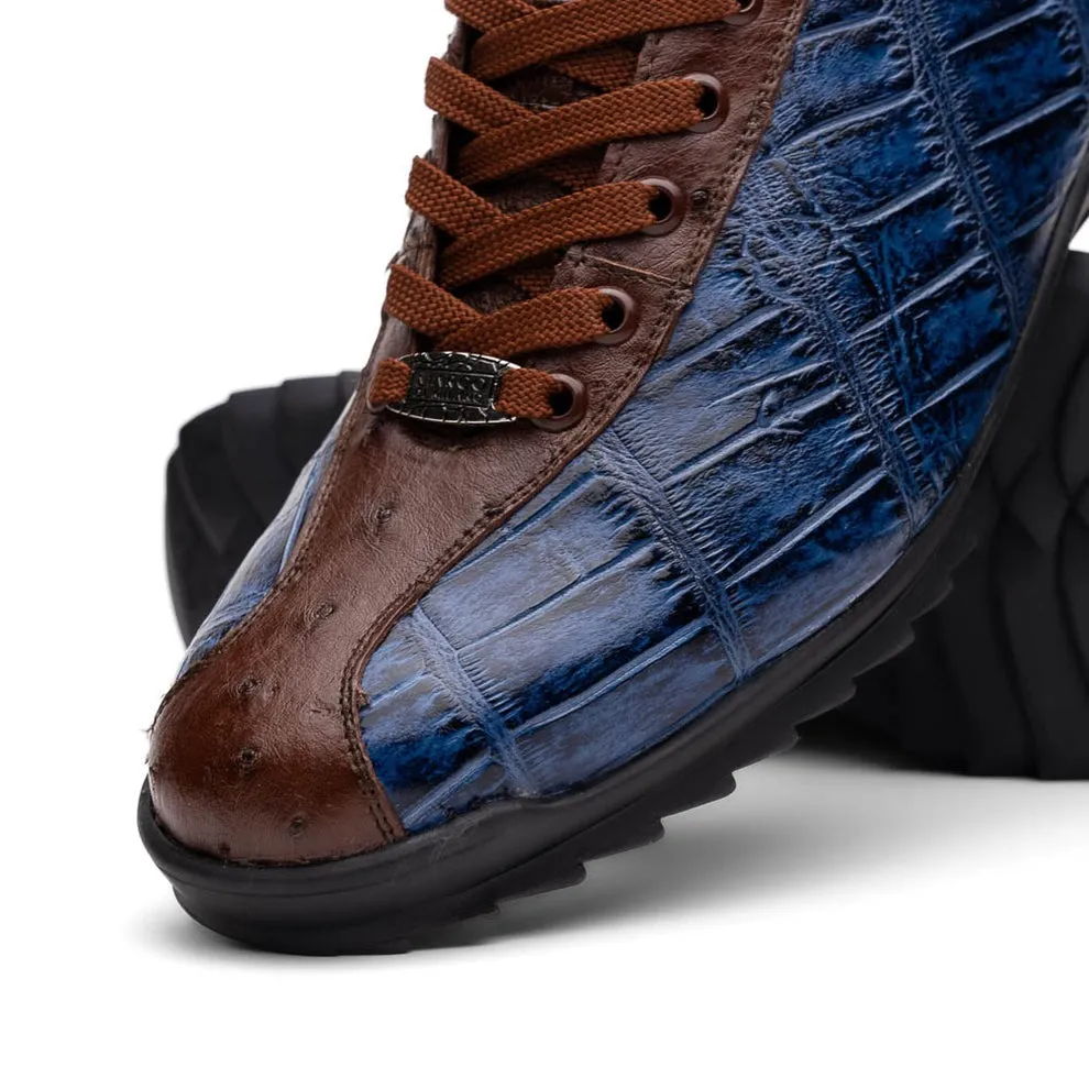 Marco Di Milano Saulo Men's Shoes Green & Cognac Exotic Ostrich / Alligator Casual Sneakers (MDM1045)