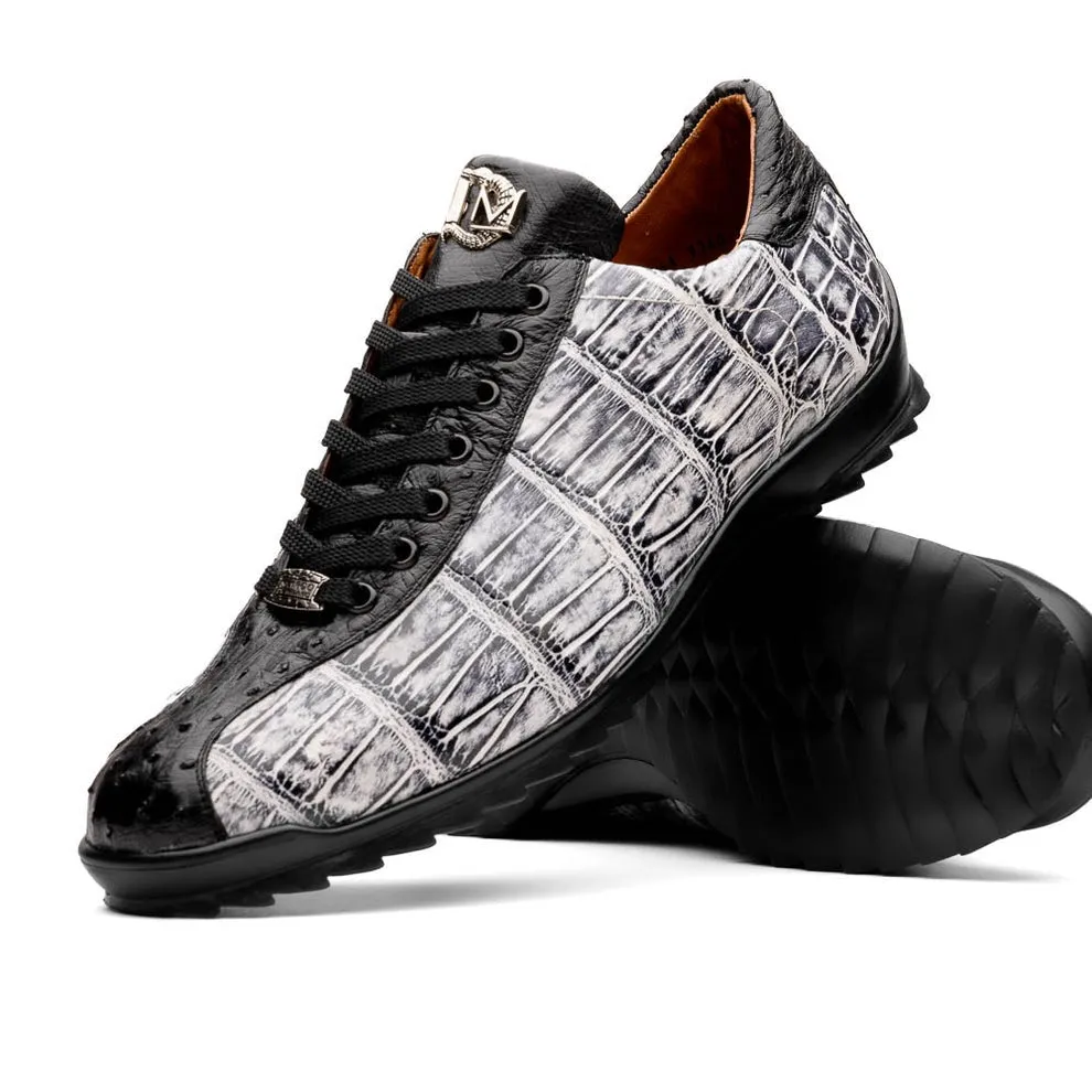 Marco Di Milano Saulo Men's Shoes Green & Cognac Exotic Ostrich / Alligator Casual Sneakers (MDM1045)