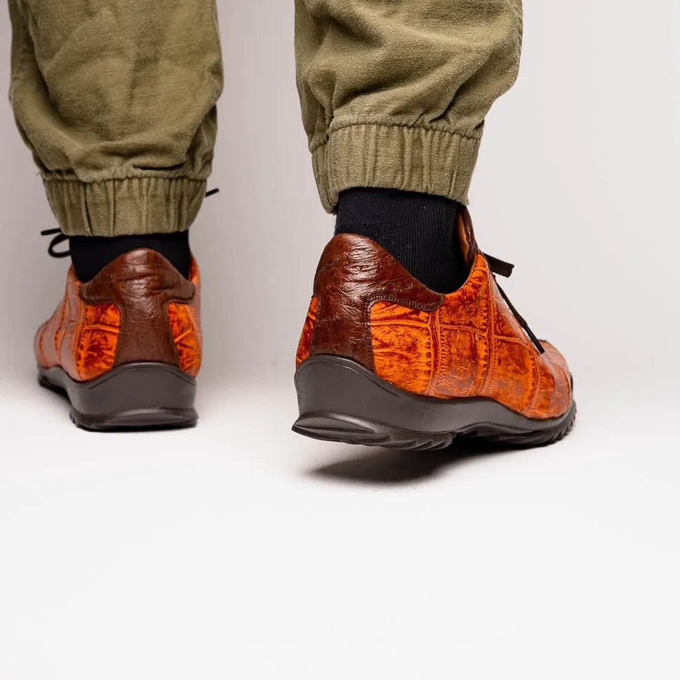 Marco Di Milano Saulo Men's Shoes Green & Cognac Exotic Ostrich / Alligator Casual Sneakers (MDM1045)