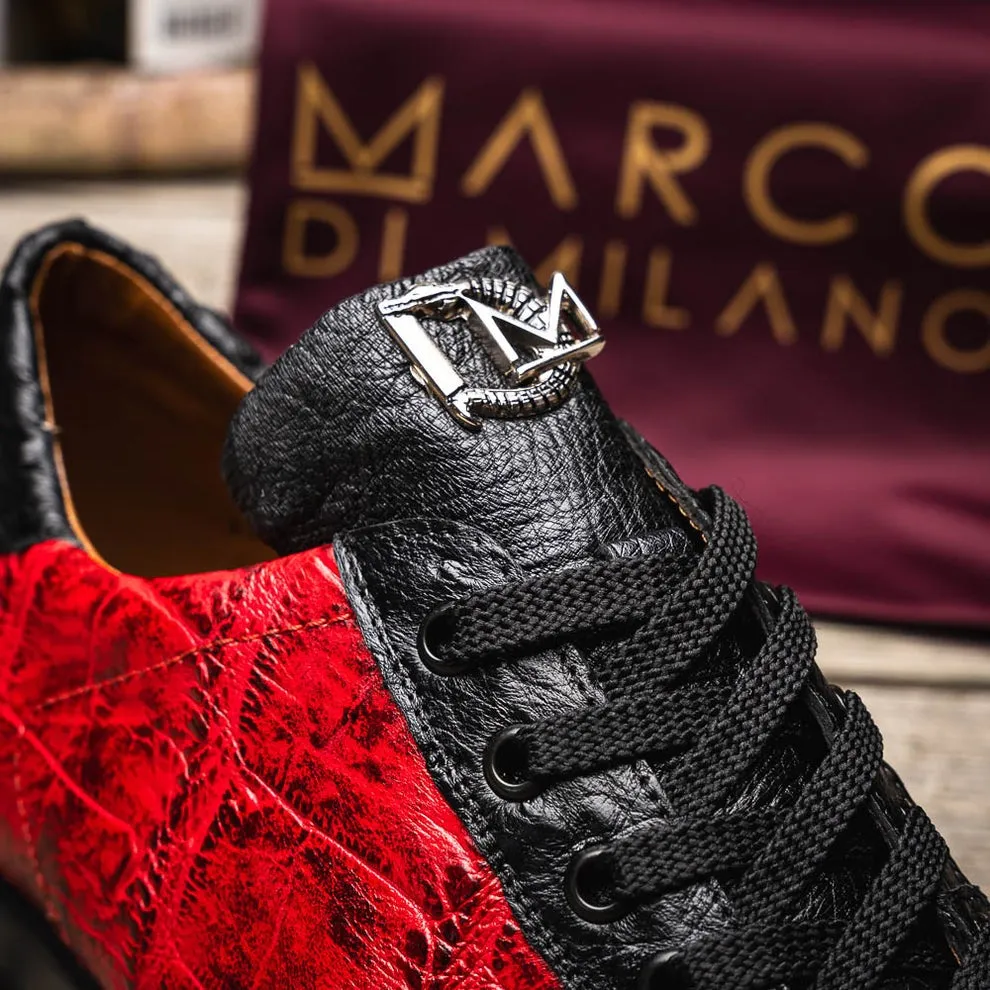 Marco Di Milano Saulo Men's Shoes Green & Cognac Exotic Ostrich / Alligator Casual Sneakers (MDM1045)