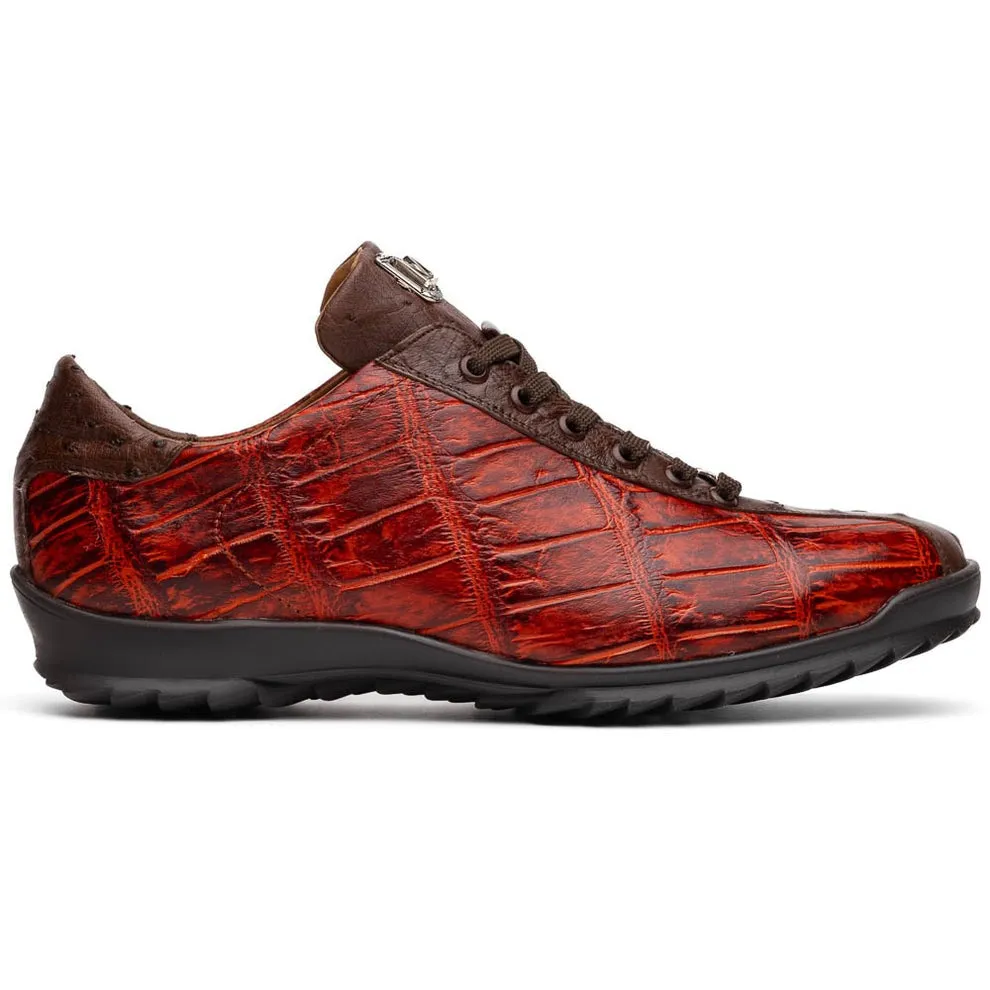 Marco Di Milano Saulo Men's Shoes Green & Cognac Exotic Ostrich / Alligator Casual Sneakers (MDM1045)