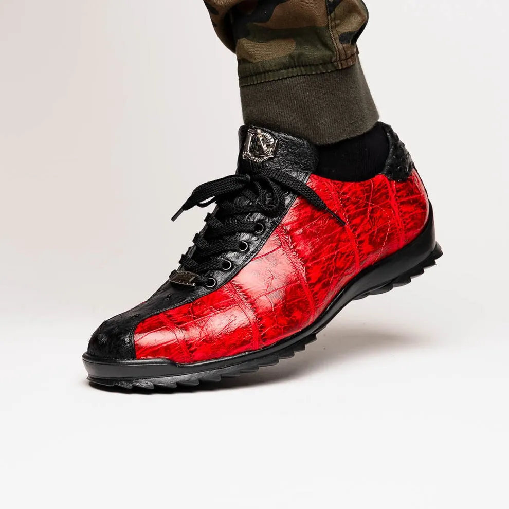 Marco Di Milano Saulo Men's Shoes Green & Cognac Exotic Ostrich / Alligator Casual Sneakers (MDM1045)