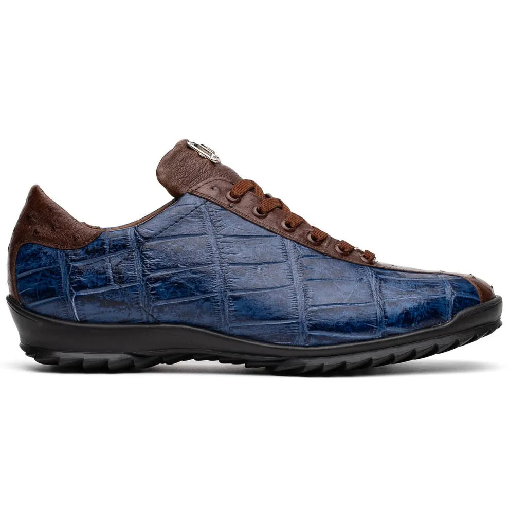 Marco Di Milano Saulo Men's Shoes Green & Cognac Exotic Ostrich / Alligator Casual Sneakers (MDM1045)