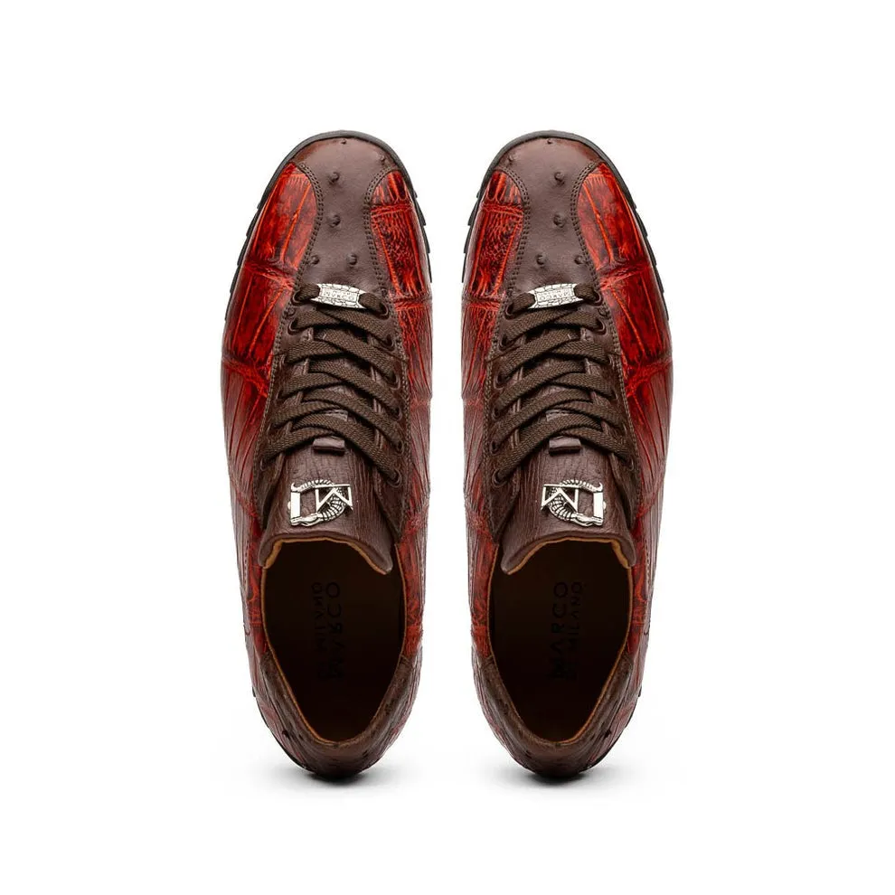 Marco Di Milano Saulo Men's Shoes Green & Cognac Exotic Ostrich / Alligator Casual Sneakers (MDM1045)