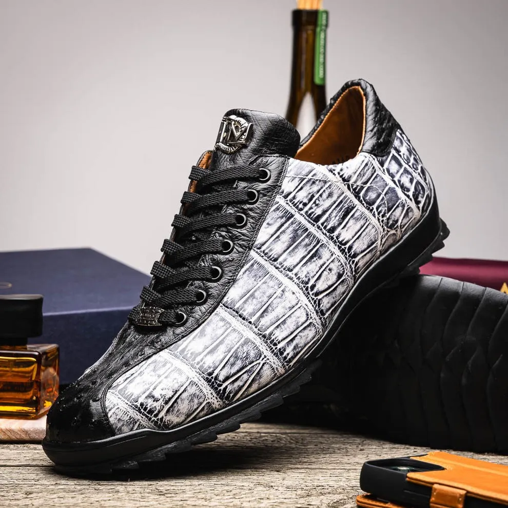 Marco Di Milano Saulo Men's Shoes Green & Cognac Exotic Ostrich / Alligator Casual Sneakers (MDM1045)