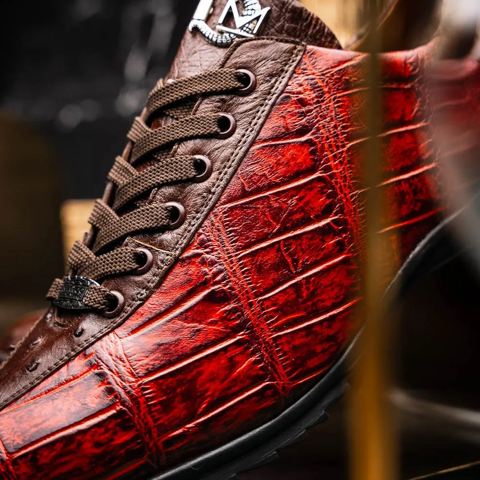 Marco Di Milano Saulo Men's Shoes Green & Cognac Exotic Ostrich / Alligator Casual Sneakers (MDM1045)