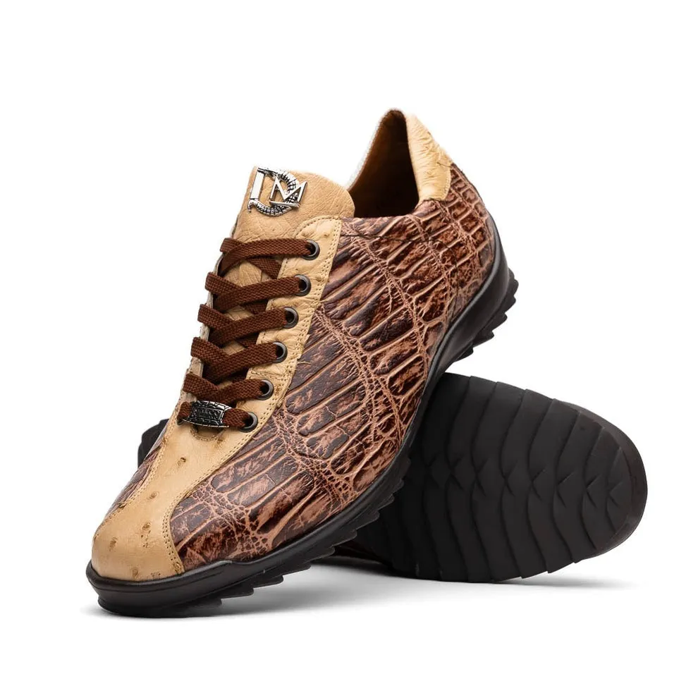 Marco Di Milano Saulo Men's Shoes Green & Cognac Exotic Ostrich / Alligator Casual Sneakers (MDM1045)