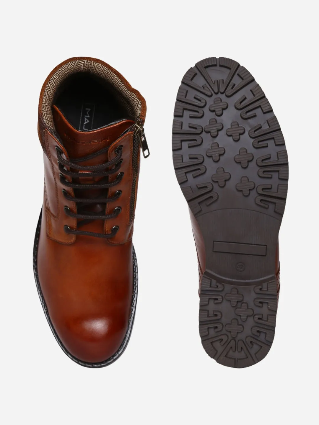 Masabih Genuine Leather Tan Ankle Zipper Boots for Men