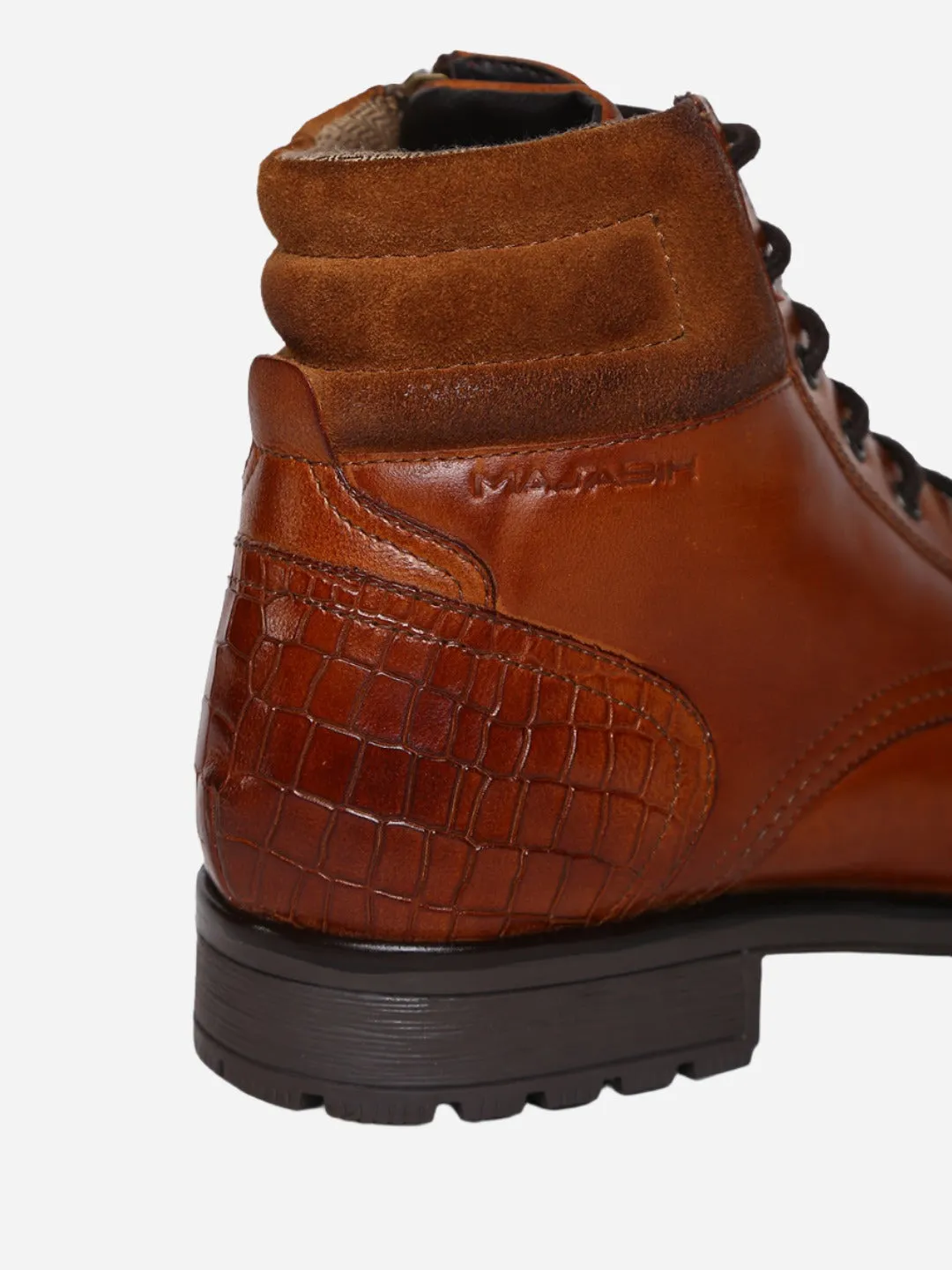 Masabih Genuine Leather Tan Ankle Zipper Boots for Men