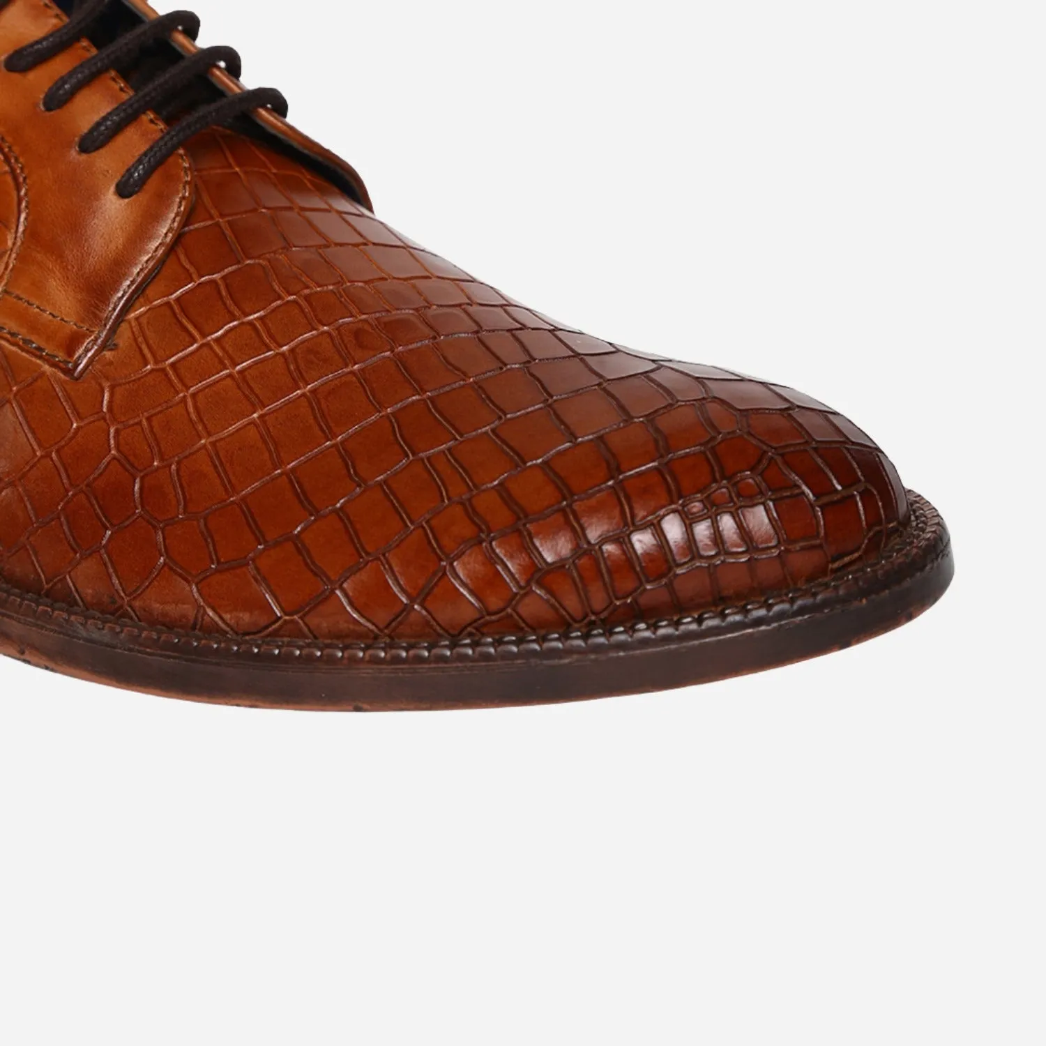 Masabih Genuine Leather Tan Printed Casual Derby Laceup Shoes For Men