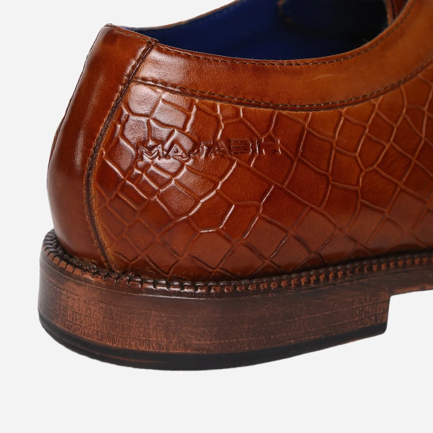 Masabih Genuine Leather Tan Printed Casual Derby Laceup Shoes For Men
