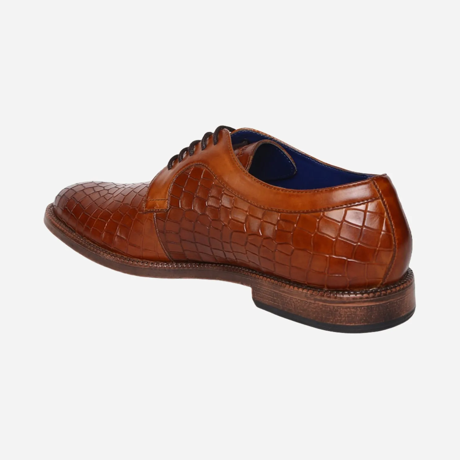Masabih Genuine Leather Tan Printed Casual Derby Laceup Shoes For Men