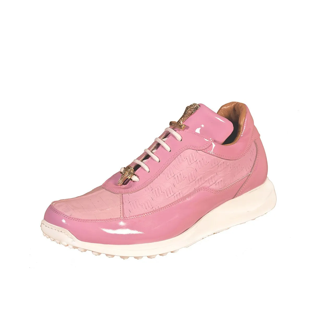 Mauri 8900/2 Bubble Men's Shoes Pink Exotic Crocodile / Patent / Nappa Print Leather Casual Sneakers (MA5350)