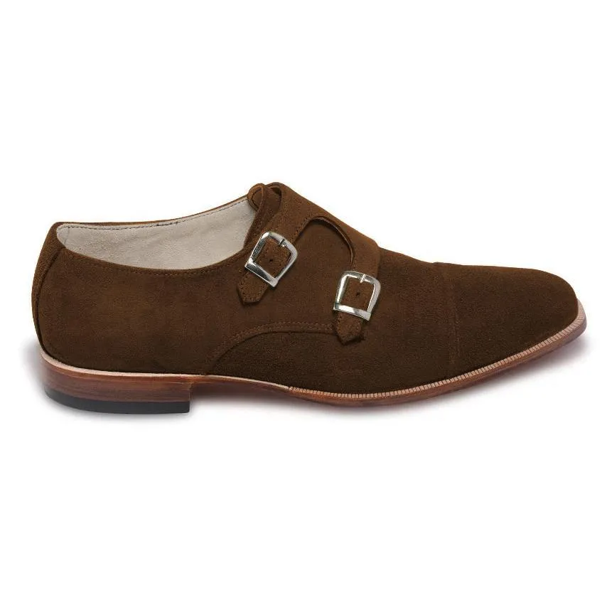 Men Brown Double Monk Suede Leather Shoes