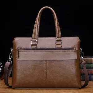 Men Business Solid Color Tote Briefcase Faux Leather Crossbody Shoulder Bag