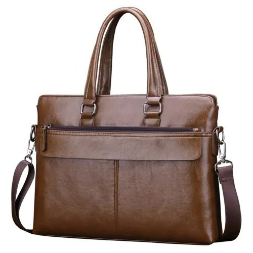 Men Business Solid Color Tote Briefcase Faux Leather Crossbody Shoulder Bag