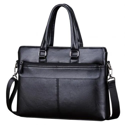 Men Business Solid Color Tote Briefcase Faux Leather Crossbody Shoulder Bag