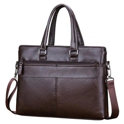 Men Business Solid Color Tote Briefcase Faux Leather Crossbody Shoulder Bag