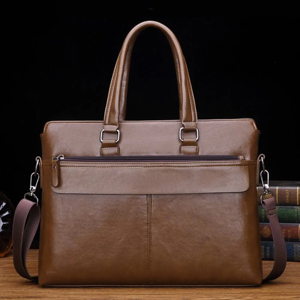 Men Business Solid Color Tote Briefcase Faux Leather Crossbody Shoulder Bag