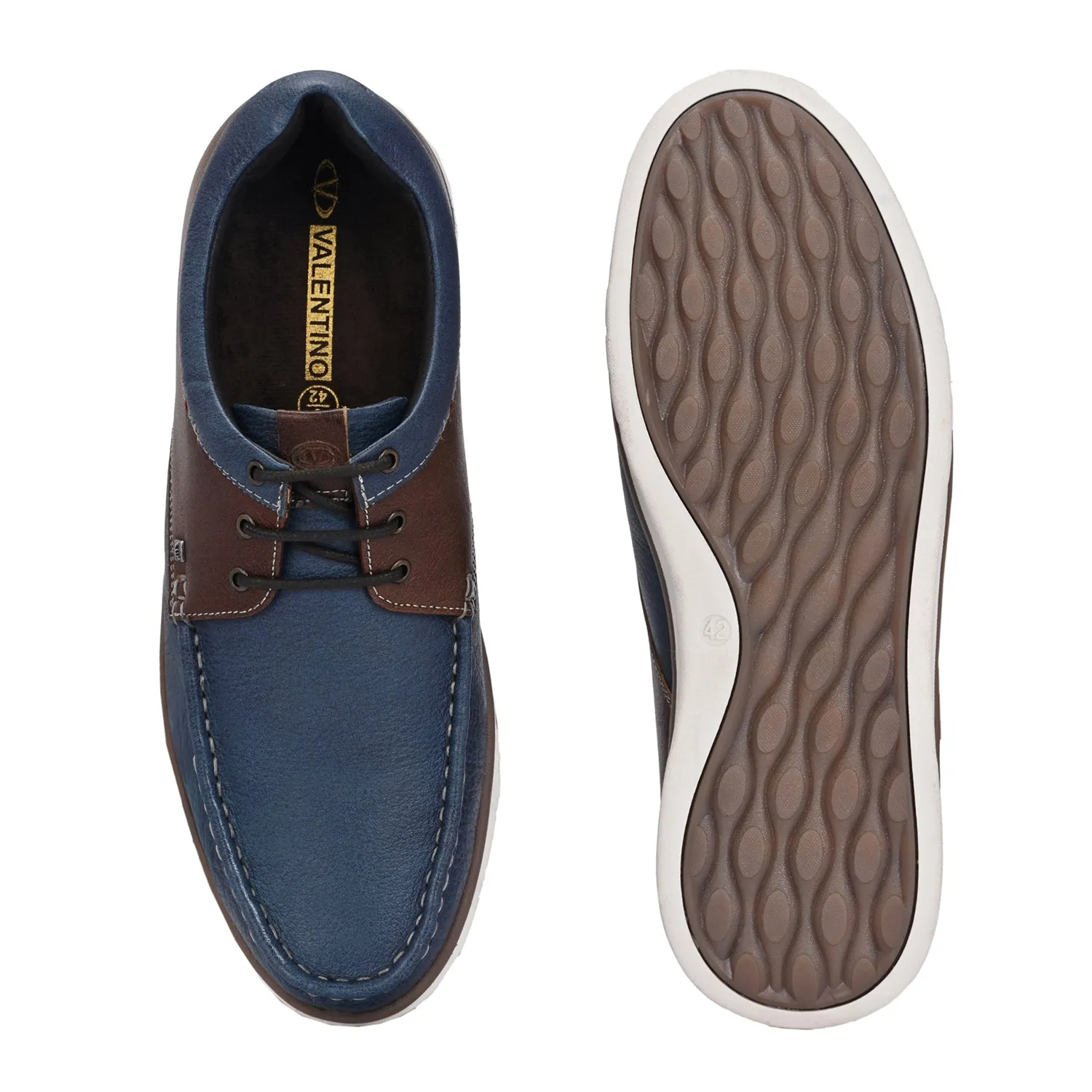Men Premium Leather Casual Derby Shoes (Danial-55-Blue/Tan)