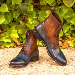Men's Balmoral Boots Patina Leather Wide Plus Size Blue Brown 2975