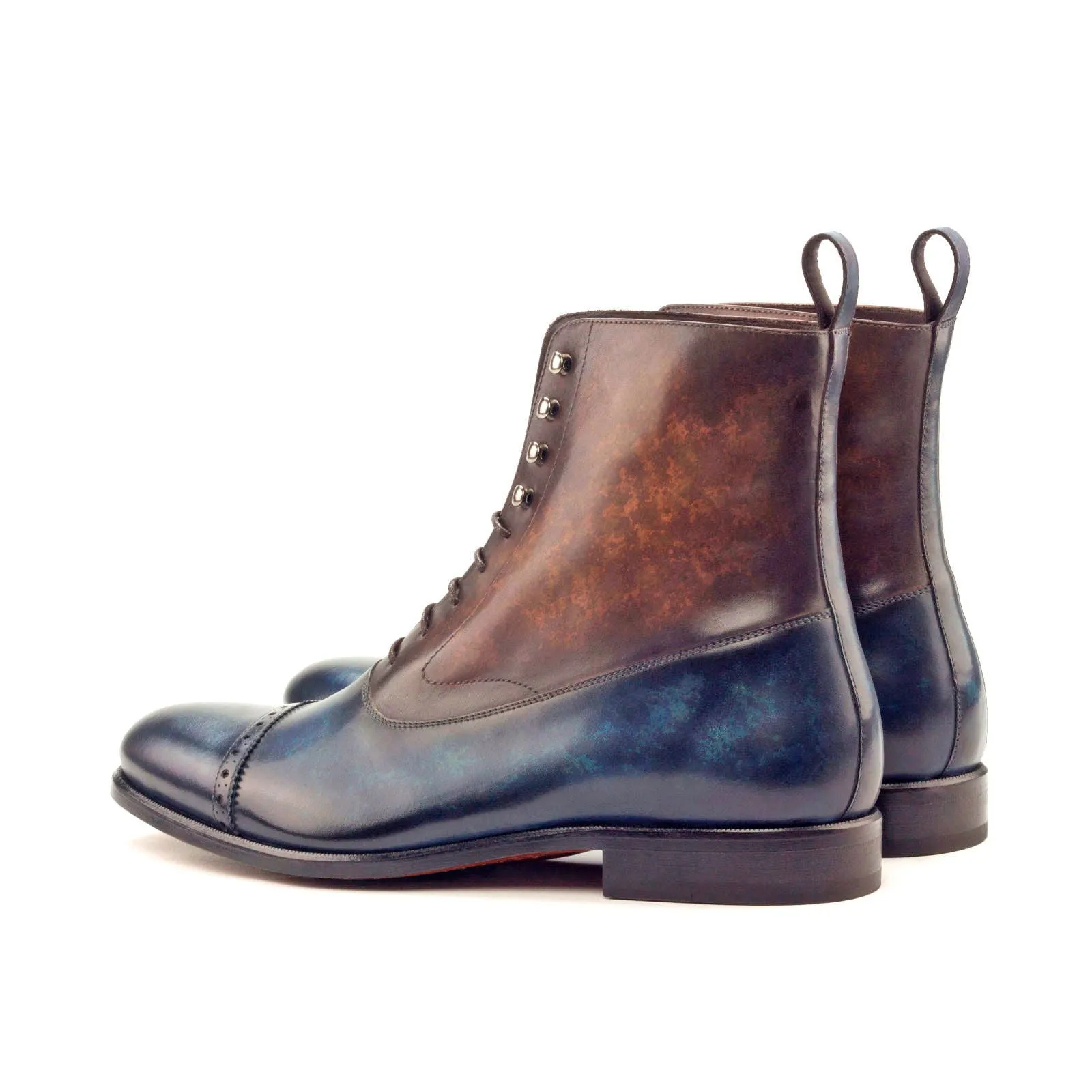 Men's Balmoral Boots Patina Leather Wide Plus Size Blue Brown 2975