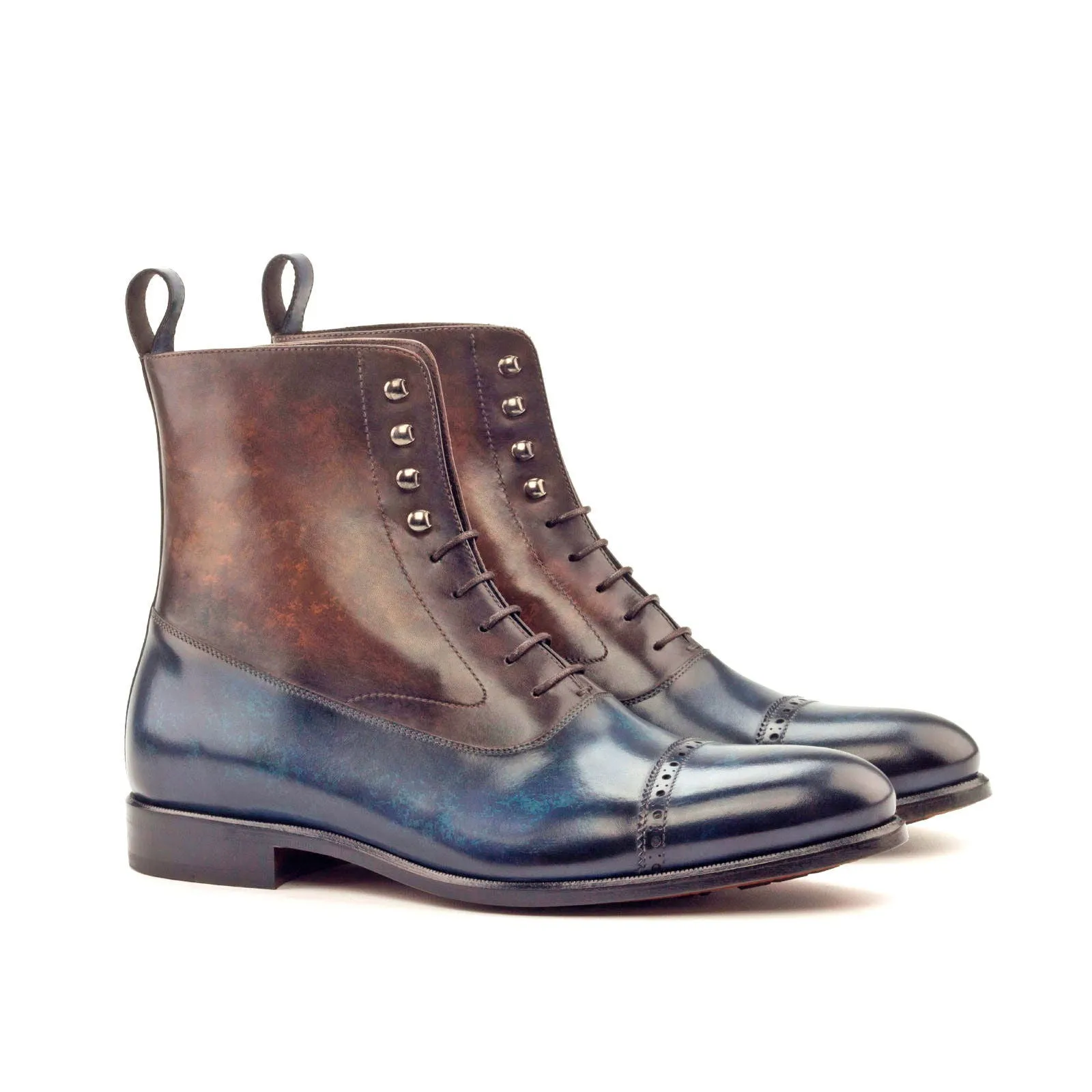 Men's Balmoral Boots Patina Leather Wide Plus Size Blue Brown 2975