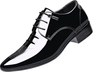 Men's Black Dress Shoes Classic Lace-up Oxfords Formal Faux Patent Leather Tuxedo Derby Shoes for Men