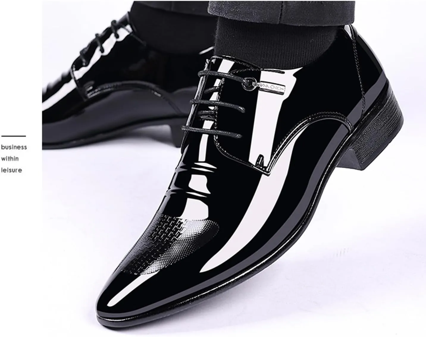 Men's Black Dress Shoes Classic Lace-up Oxfords Formal Faux Patent Leather Tuxedo Derby Shoes for Men